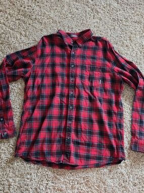 Eddie Bauer Red and Black Plaid Button-Down Shirt Tall XL